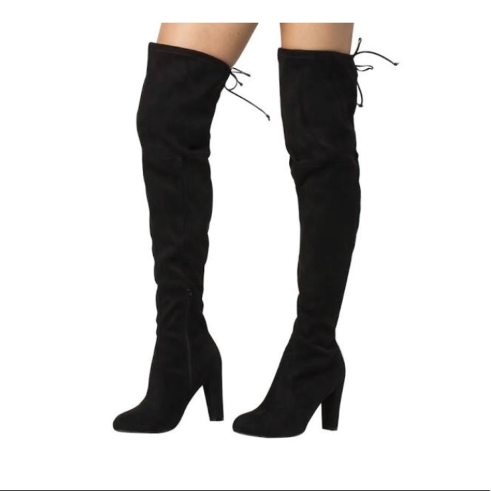 Suede heeled thigh high boots